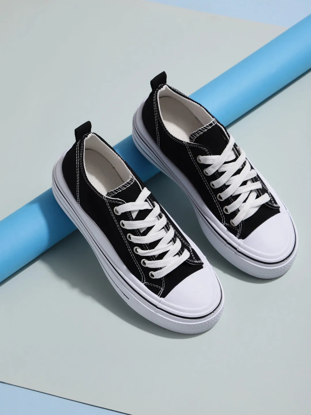 Black Canvas Lace-Up Sneakers (TC-RS3486-BLK)