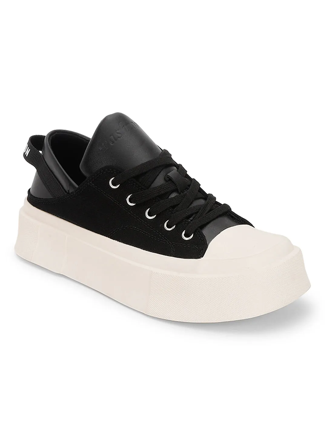 Black Canvas Stylish Lace-Up Sneakers (TC-RS3700-BLK)