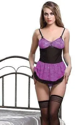 Bold Desire Babydoll Set Purple-Black #503