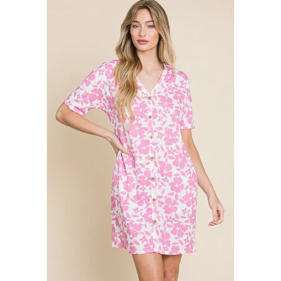 BOMBOM Floral Button Down Mini Dress