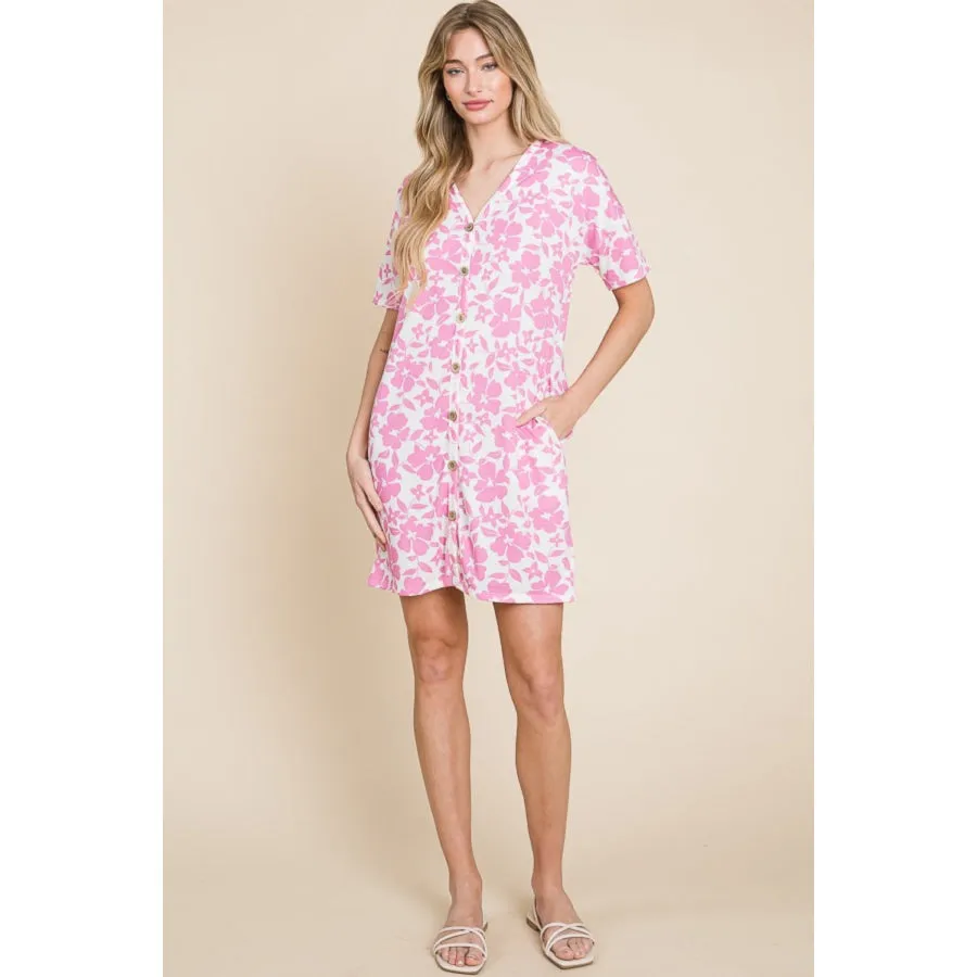 BOMBOM Floral Button Down Mini Dress