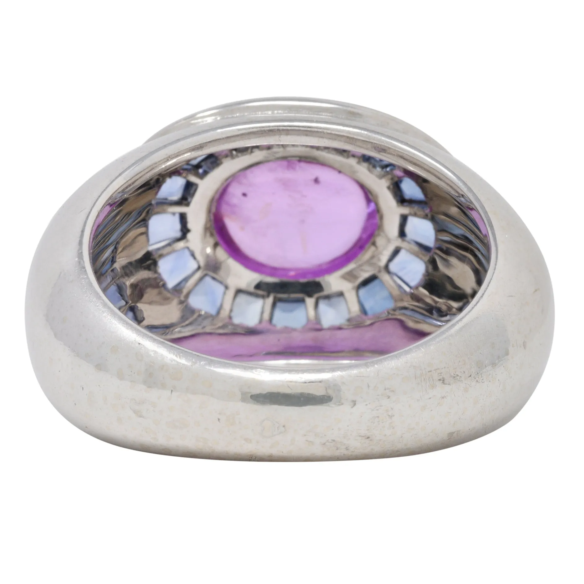 Boucheron French Modernist 5.08 CTW Purple Sapphire Cabochon 18 Karat White Gold Halo Vintage Ring