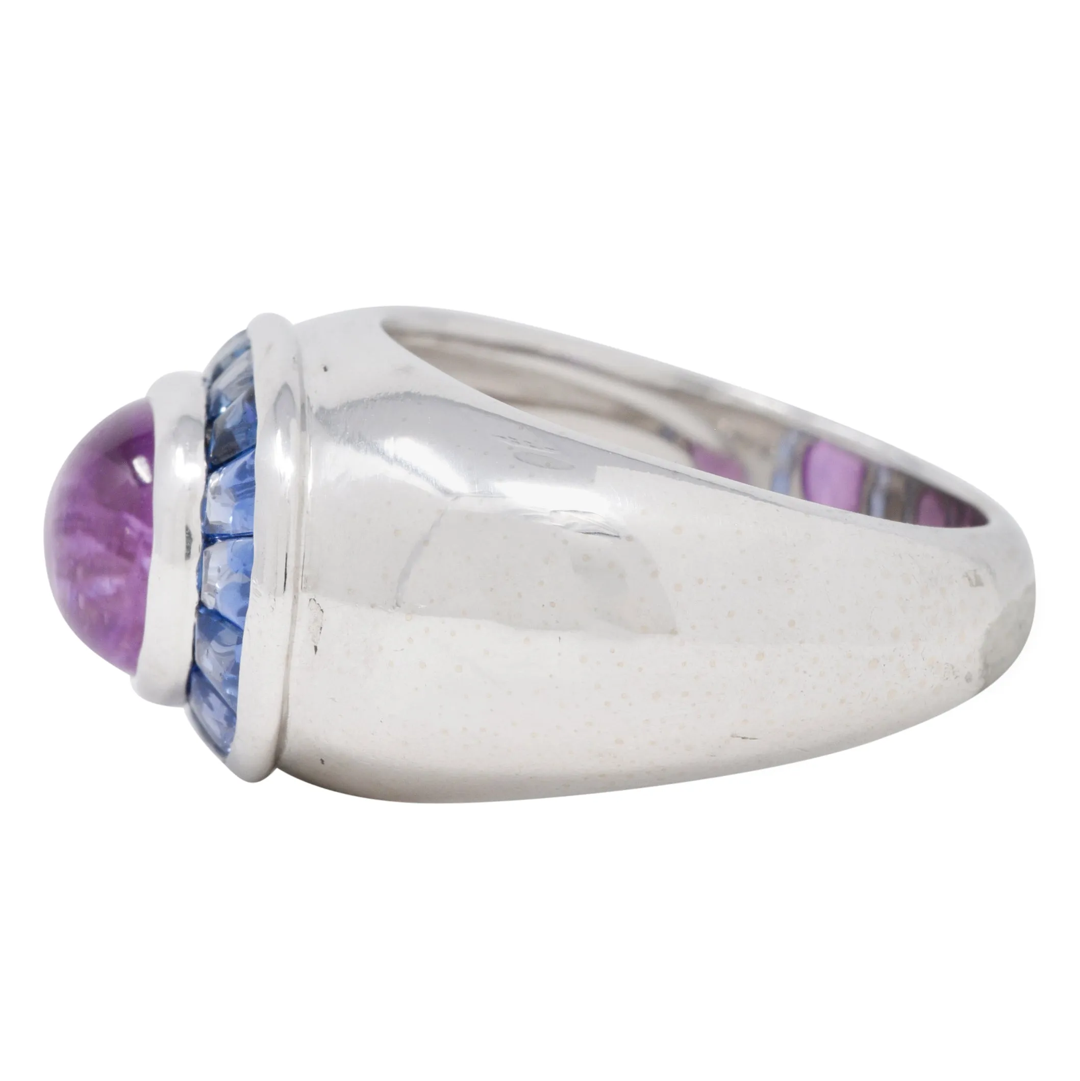 Boucheron French Modernist 5.08 CTW Purple Sapphire Cabochon 18 Karat White Gold Halo Vintage Ring