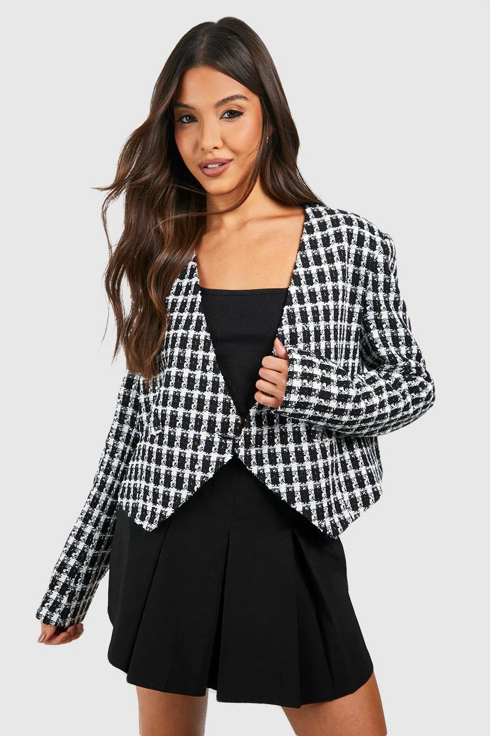 Boucle Dipped Hem Cropped Blazer