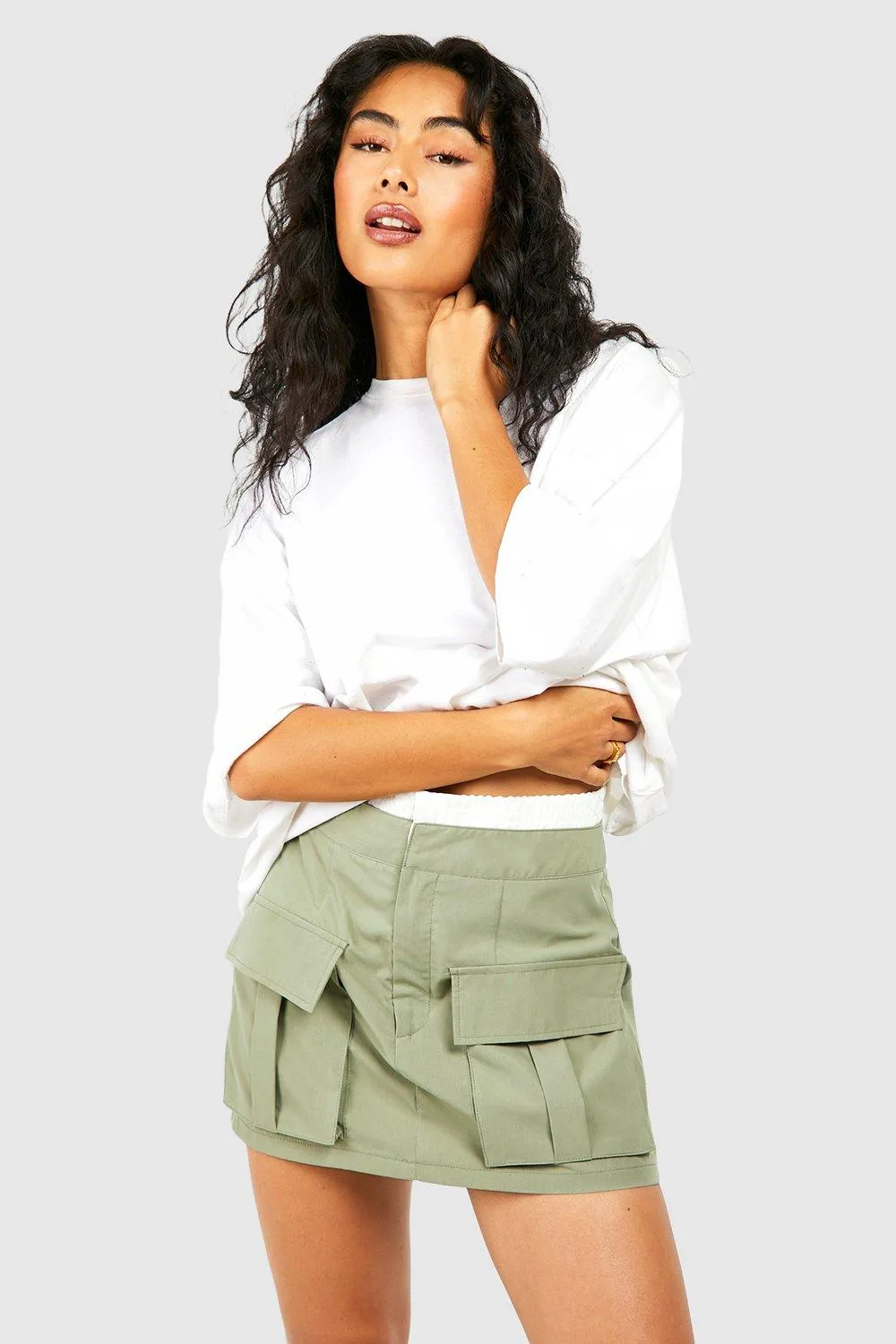 Boxer Waistband Cargo Mini Skirt