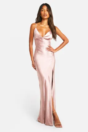 Bridesmaid Satin Strappy Maxi Dress