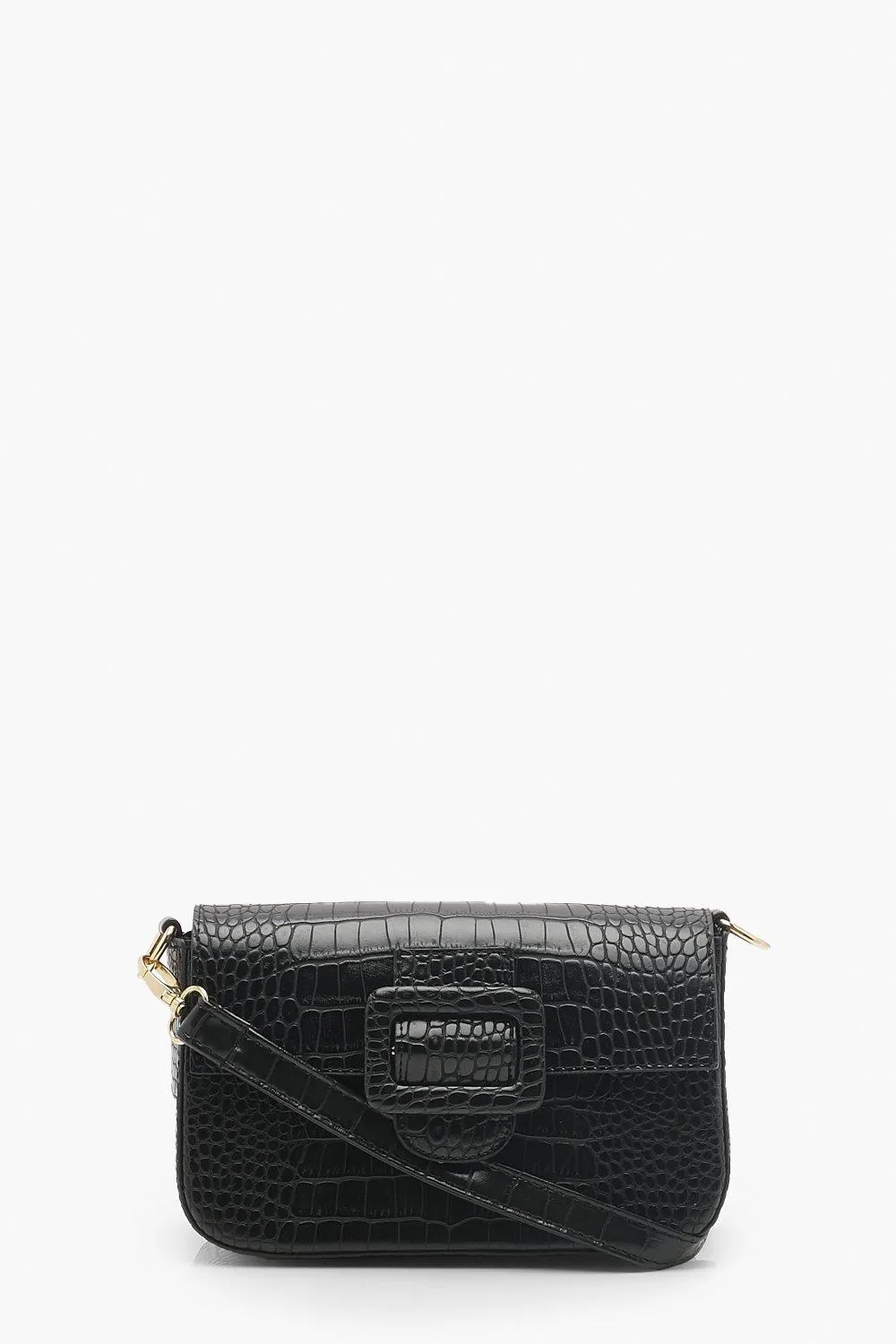 Buckle Trim Croc Envelope Cross Body Bag