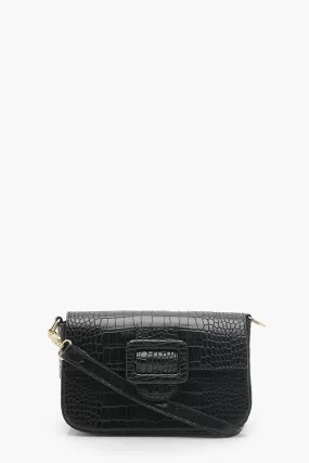 Buckle Trim Croc Envelope Cross Body Bag