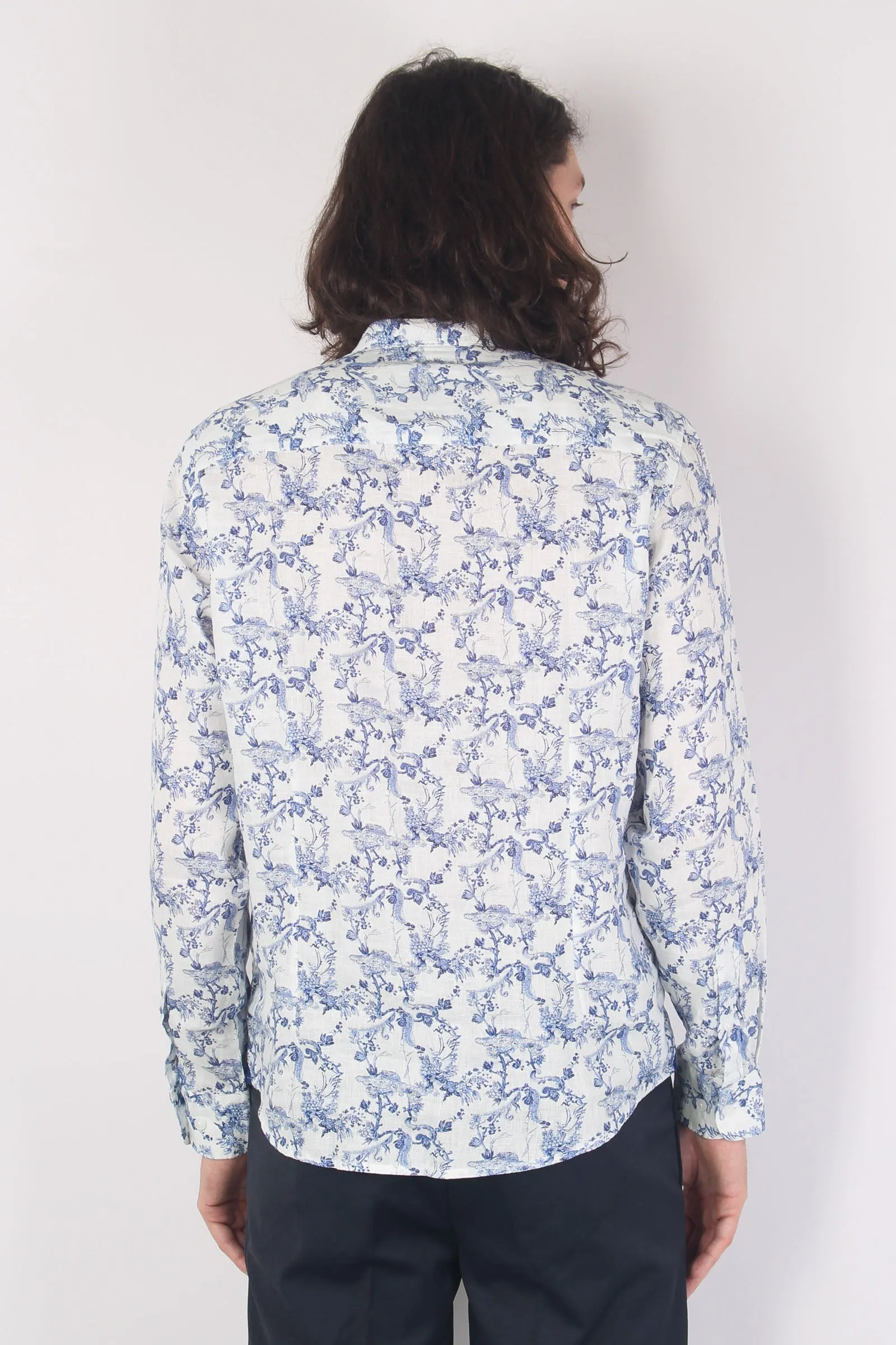 Camicia Lino Coreana Fiori White