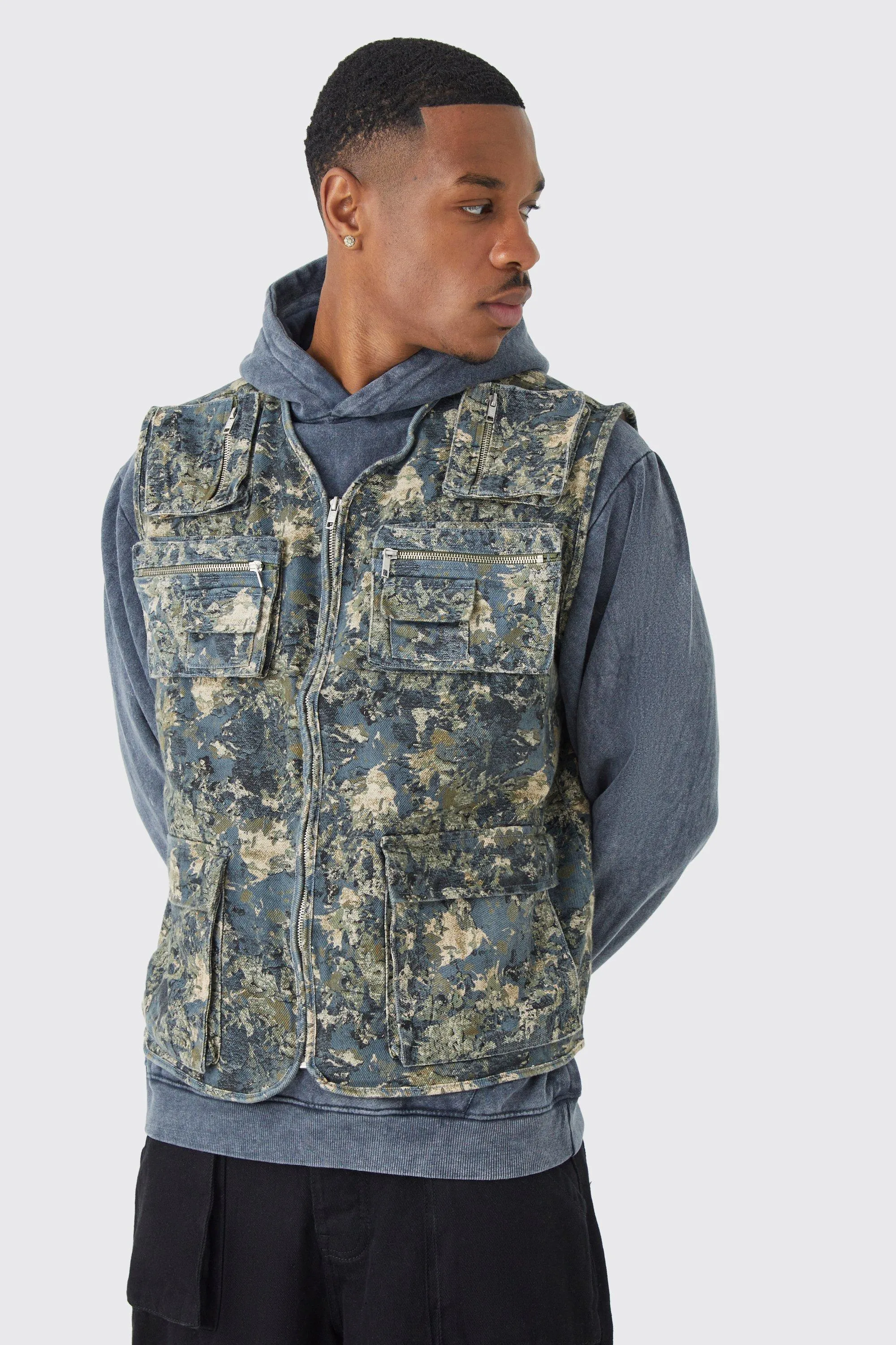 Camo Twill Utility Vest With Ties