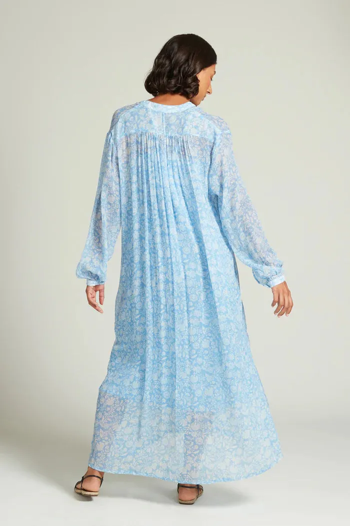 Chan Luu Silk Long Sleeve Button Down Maxi Dress in Little Boy Blue 