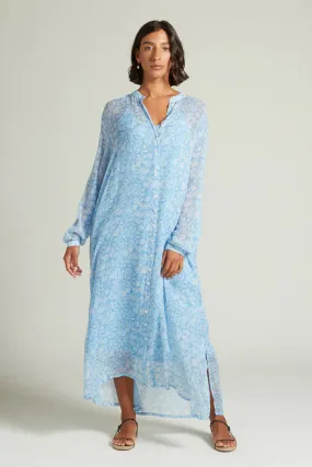 Chan Luu Silk Long Sleeve Button Down Maxi Dress in Little Boy Blue 