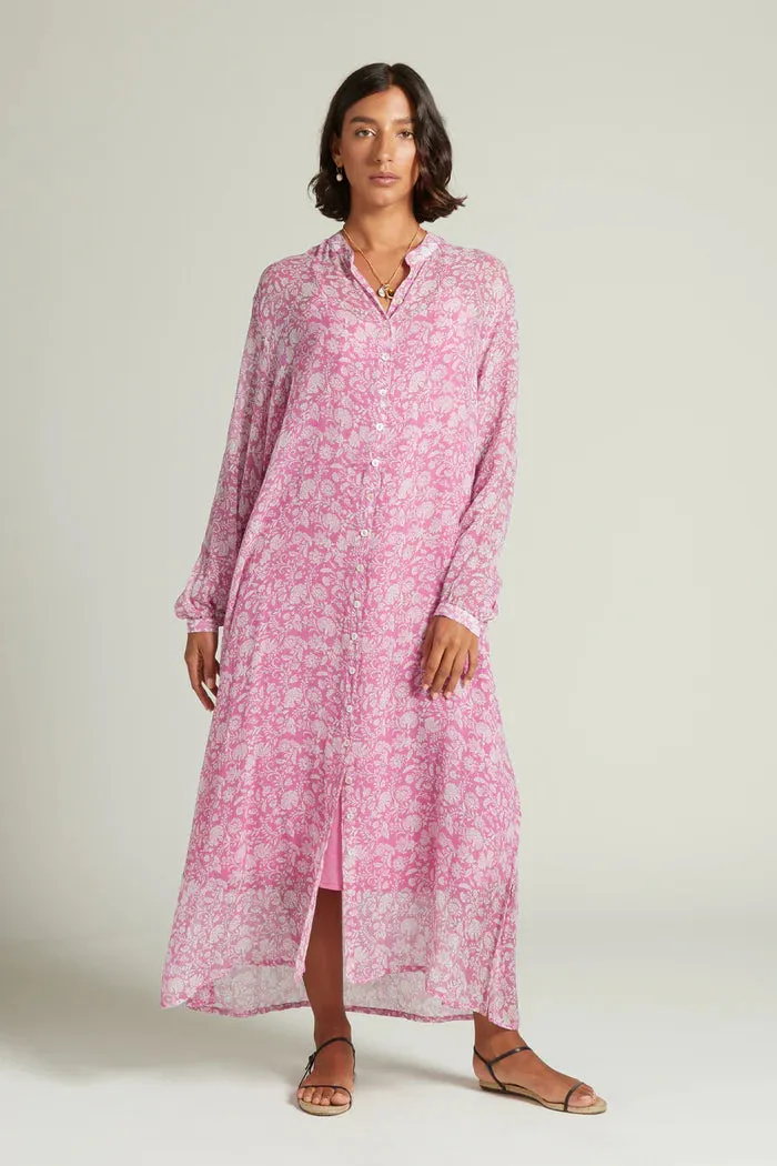 Chan Luu Silk Long Sleeve Button Down Maxi Dress in Mulberry 