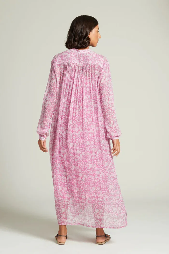 Chan Luu Silk Long Sleeve Button Down Maxi Dress in Mulberry 