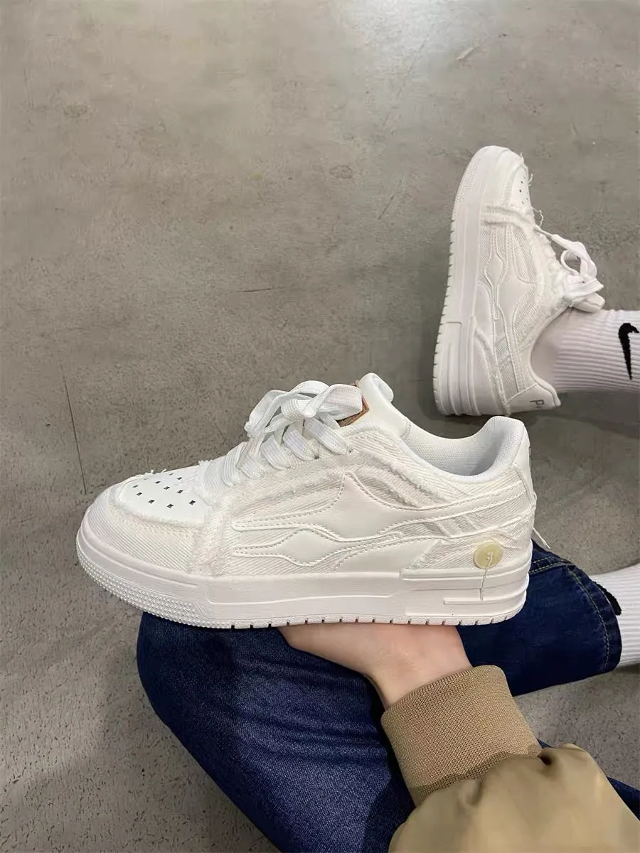 chic national trend broken meteor thick-soled white shoes for students, versatile sports sneakers for men and women, breathable 