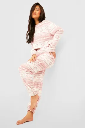 Christmas Pink Fairisle Fleece Crop & Pants Set