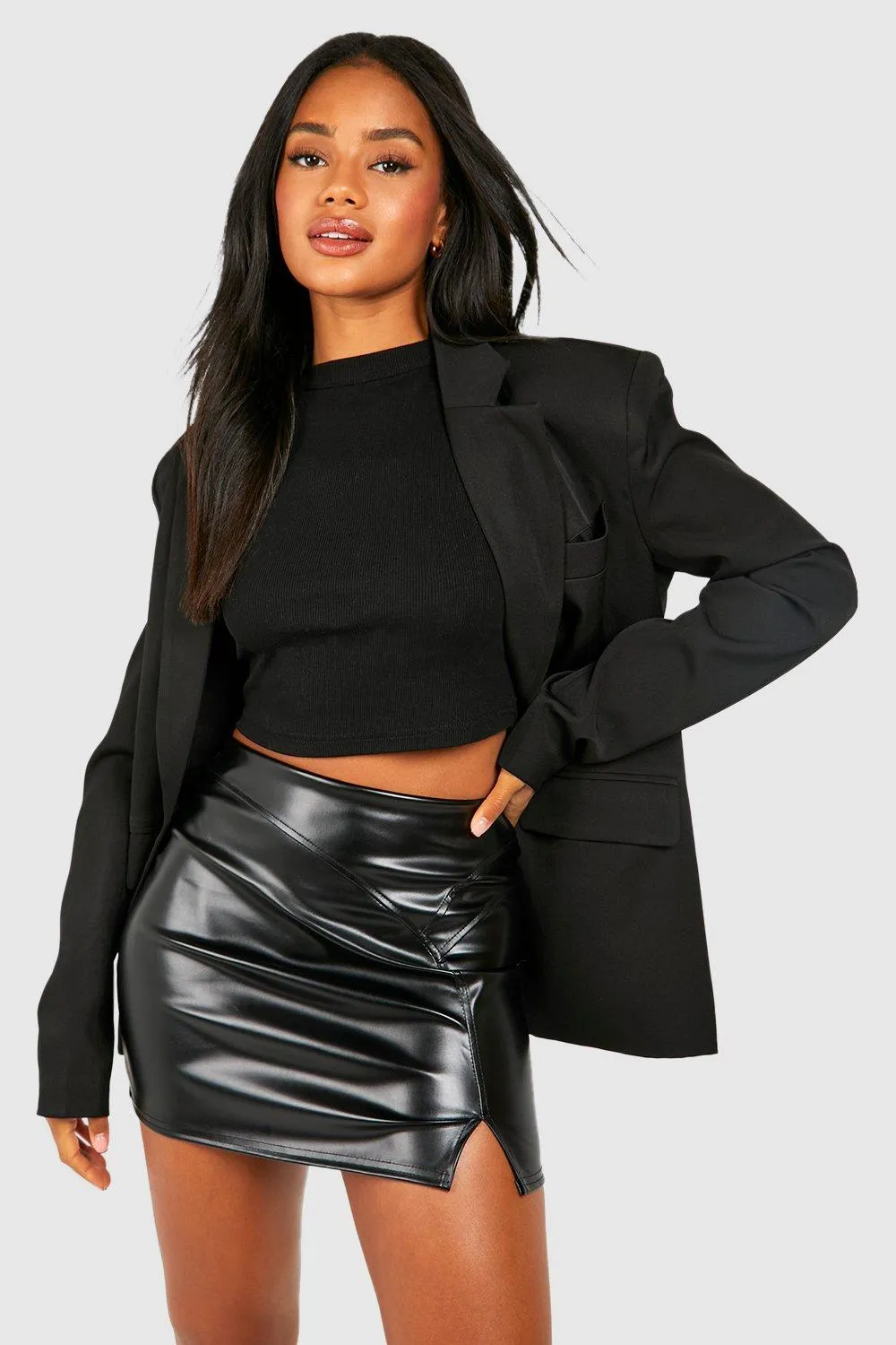 Contrast Seam Faux Leather Mini Skirt