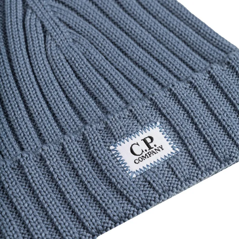 C.P. Company Extra Fine Merino Wool Logo Beanie Flint Stone