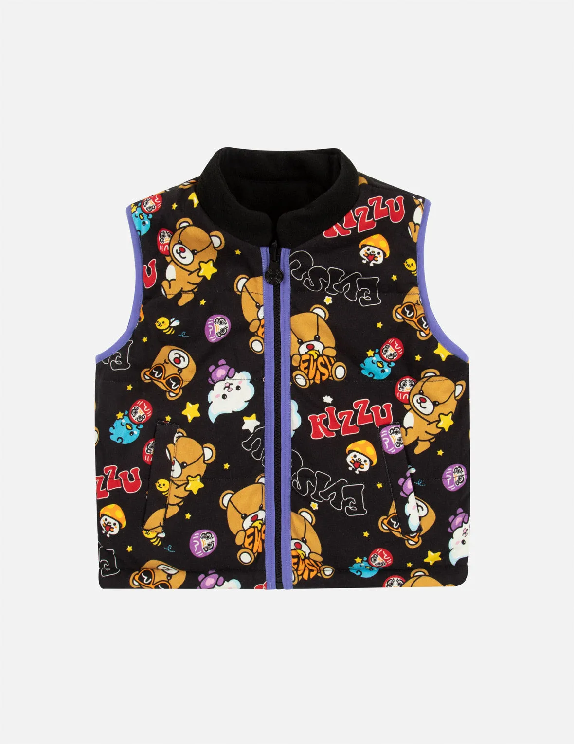 Daruma Bear Print Reversible Fleece Vest