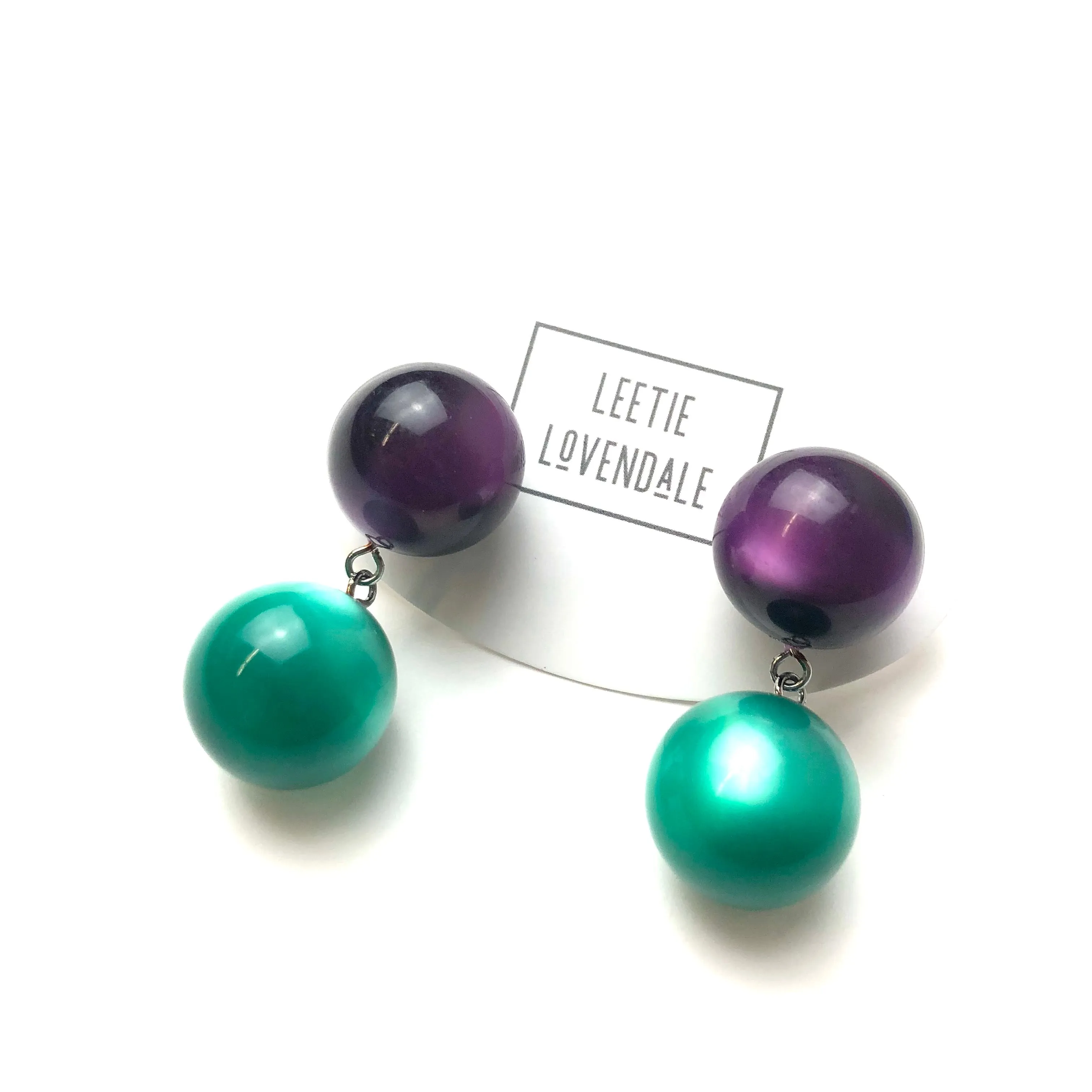 Deep Purple and Emerald Moonglow Lollipop Drop Earrings