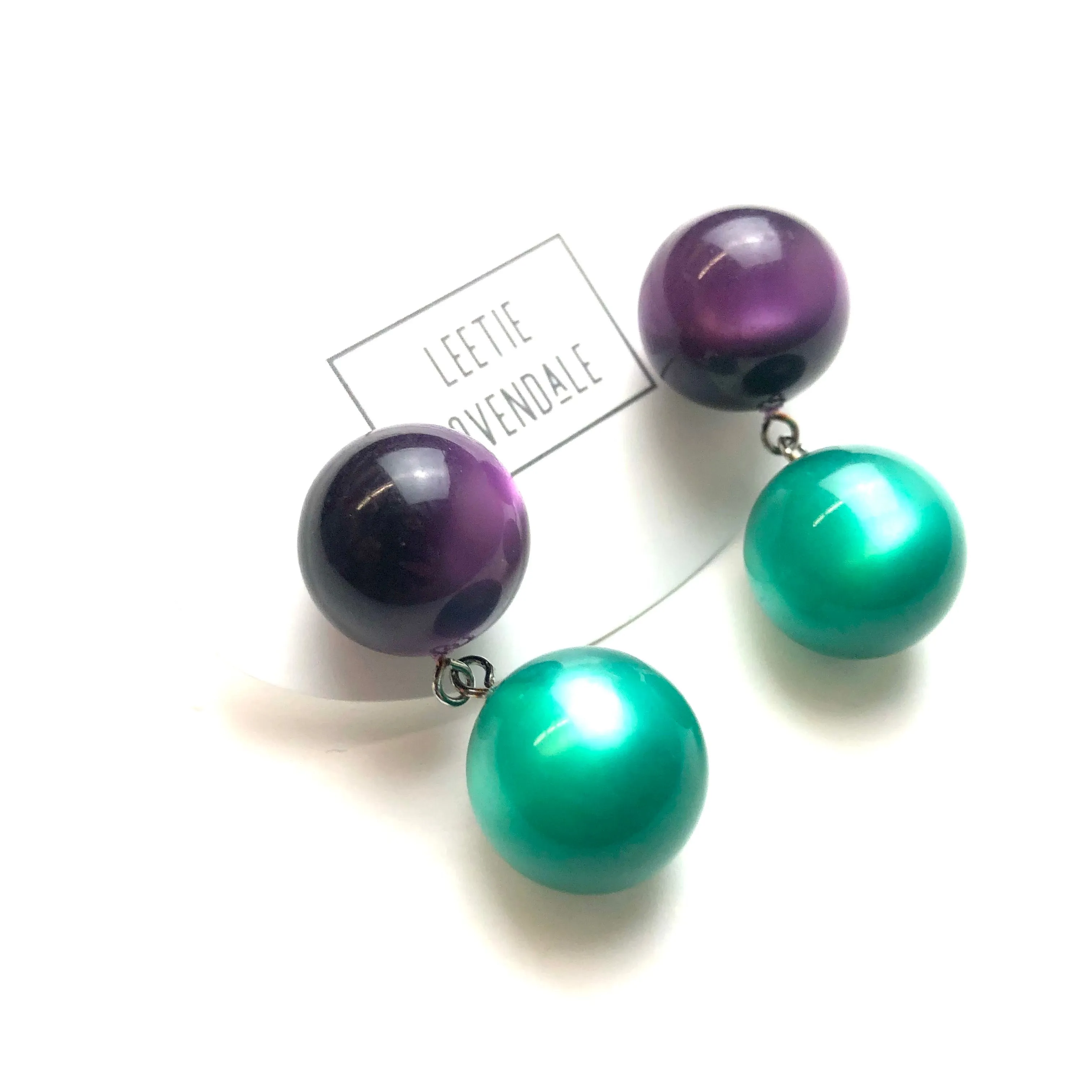 Deep Purple and Emerald Moonglow Lollipop Drop Earrings