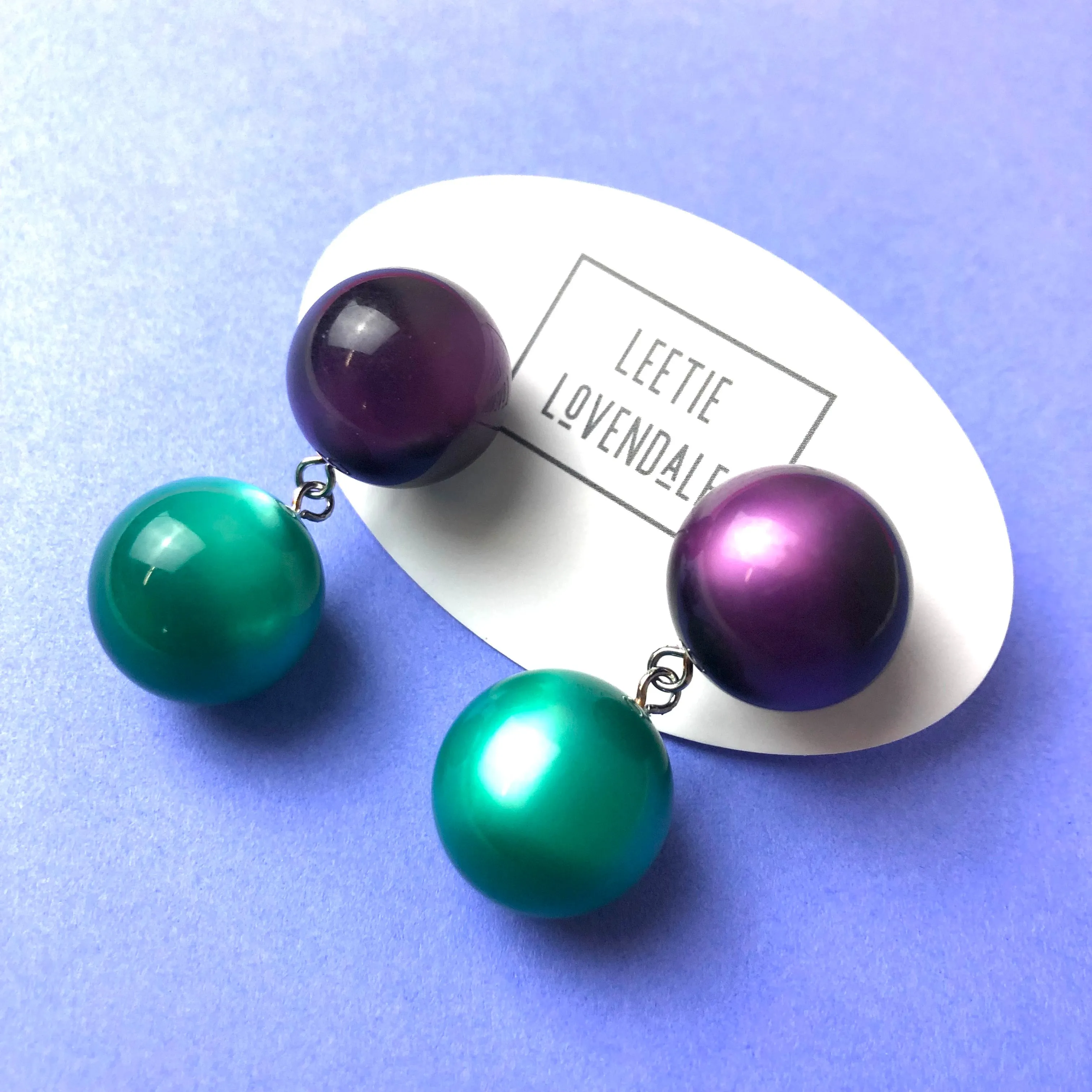 Deep Purple and Emerald Moonglow Lollipop Drop Earrings