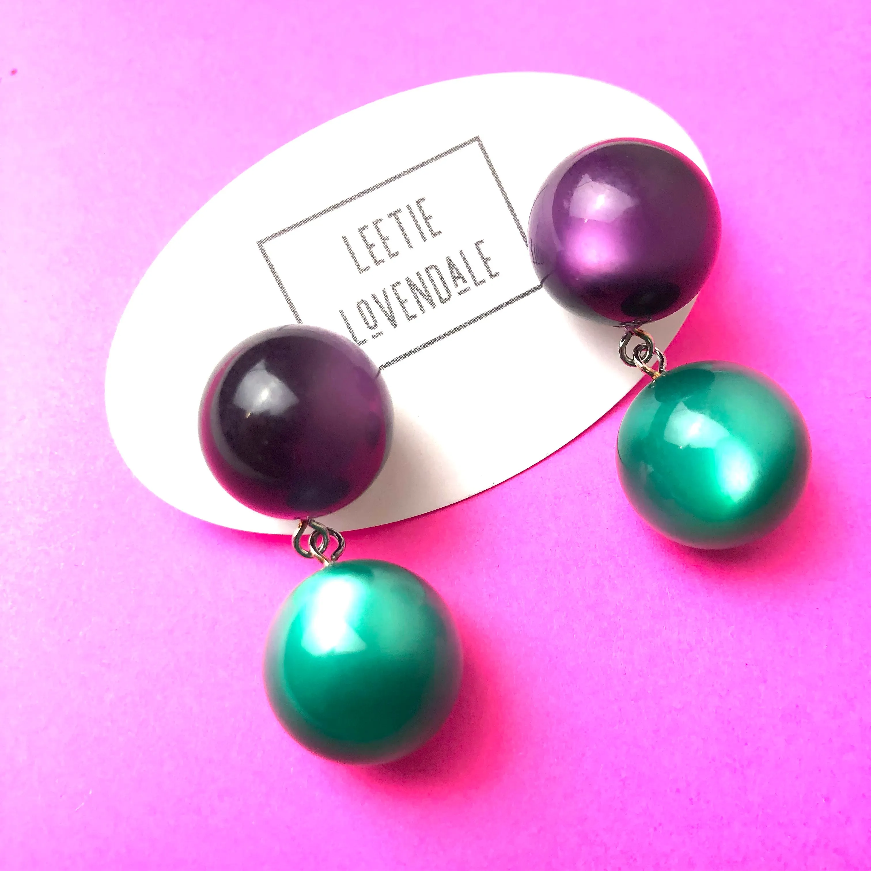 Deep Purple and Emerald Moonglow Lollipop Drop Earrings