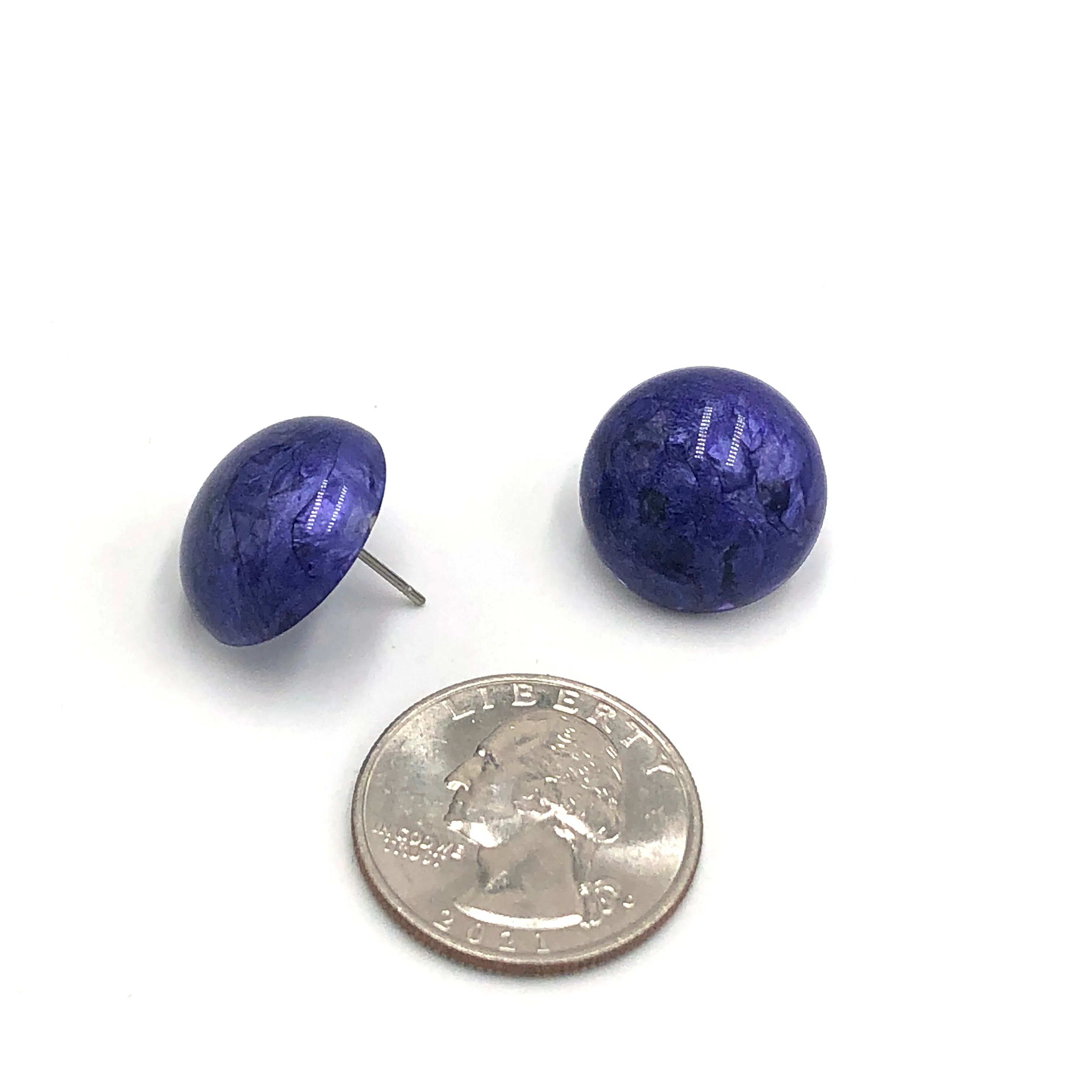 Deep Purple Capiz Lucite Stud Earrings *