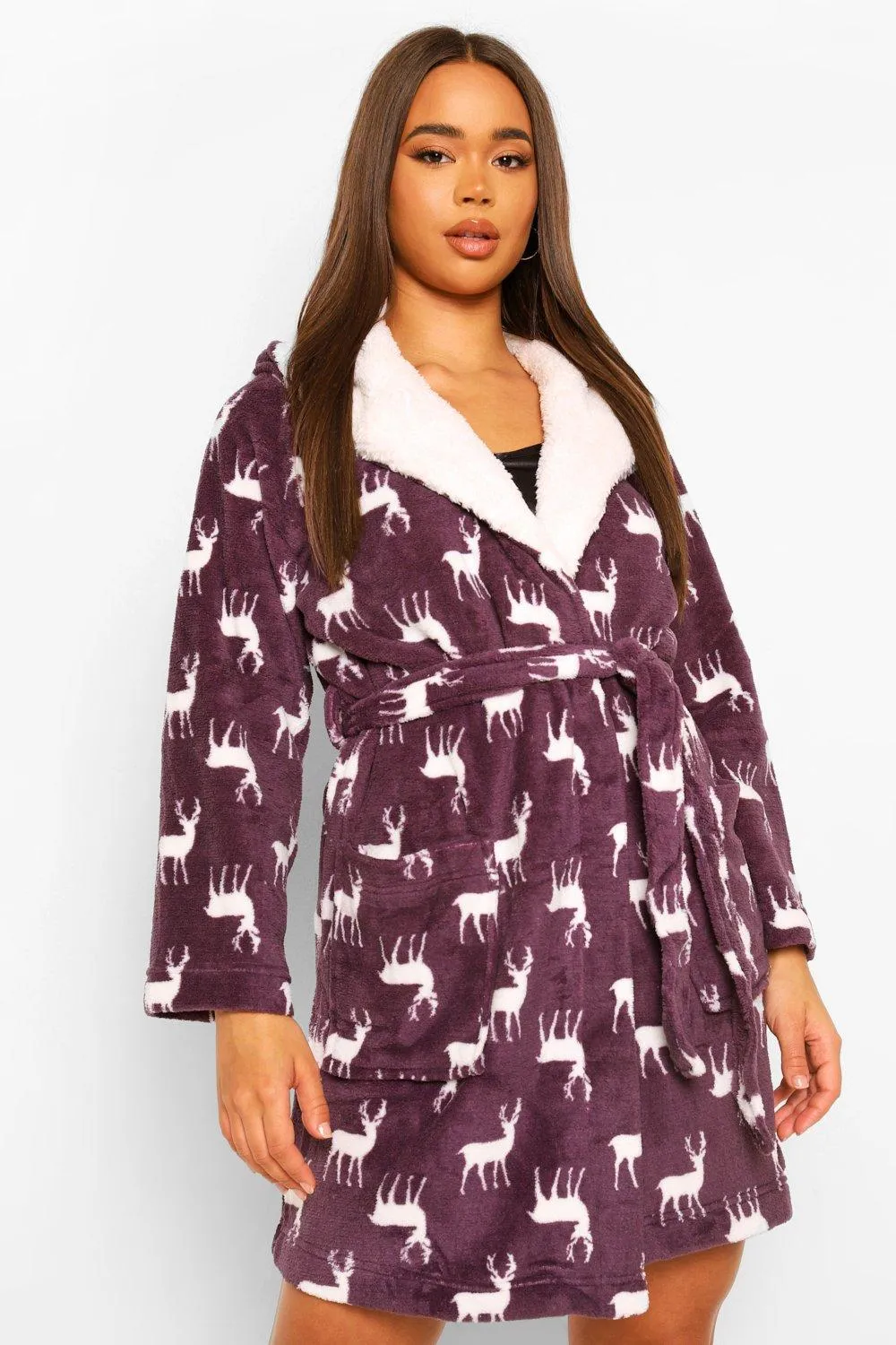 Deer Print Fleece Christmas Dressing Gown