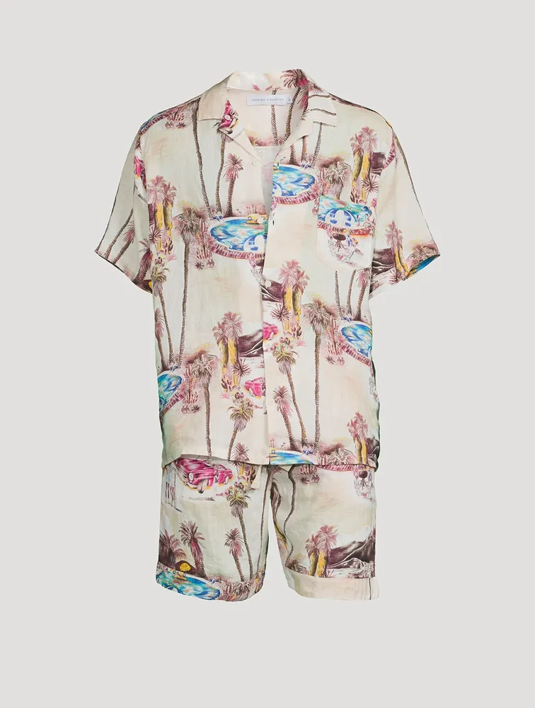 DESMOND DEMPSEY Cuban Long Linen Pajama Set The Good Life Print