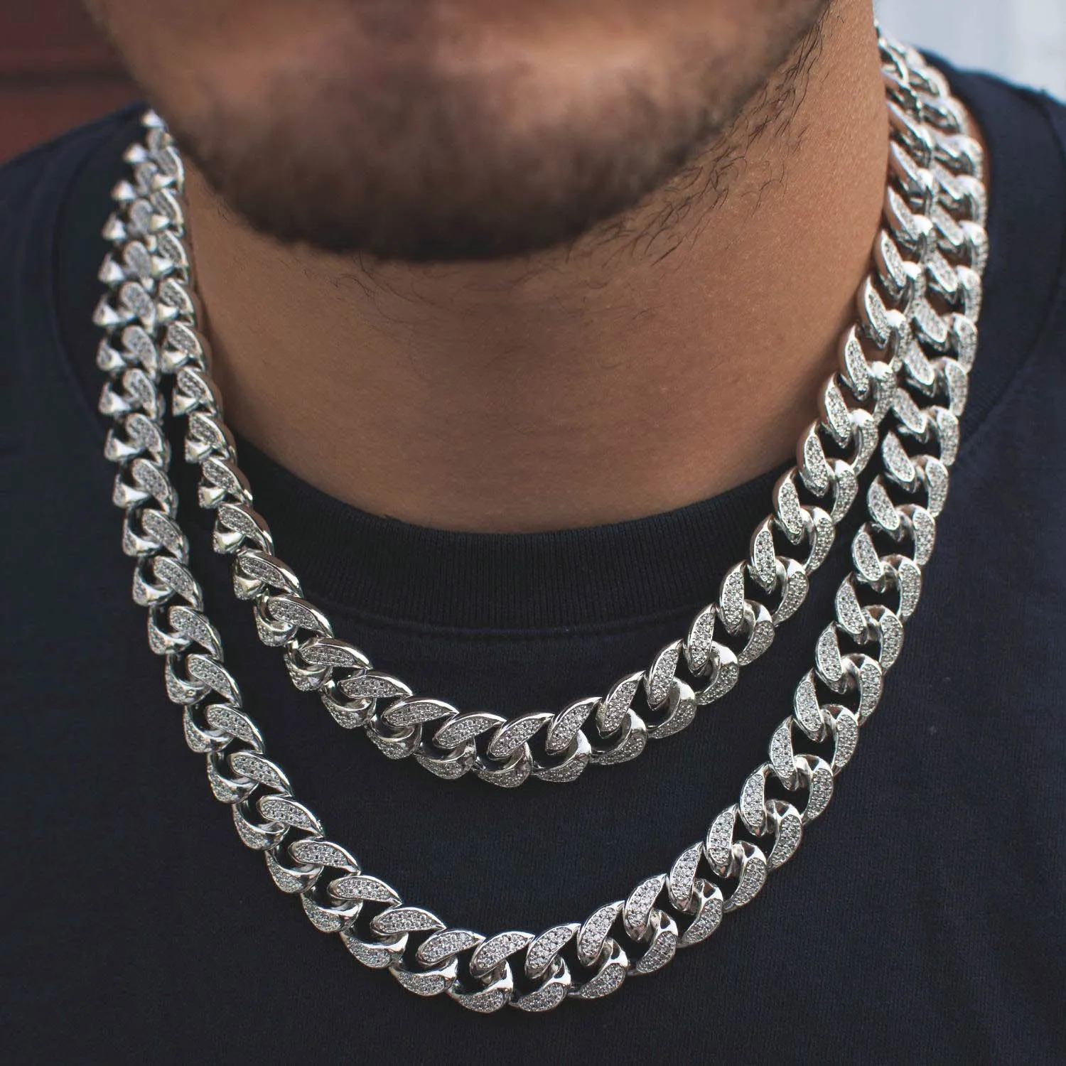 Diamond Cuban Link Chain (12mm) in White Gold