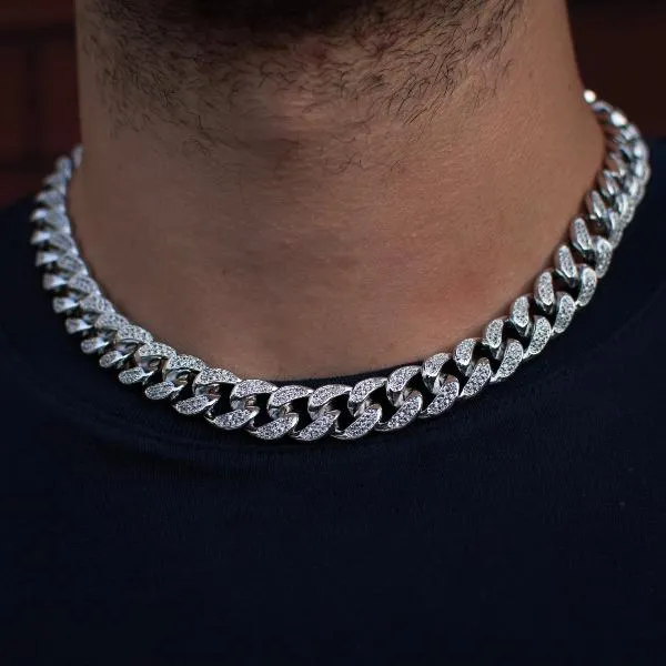 Diamond Cuban Link Chain (12mm) in White Gold