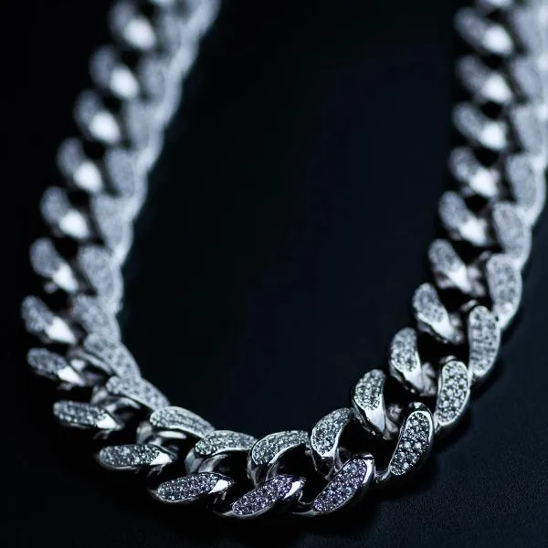 Diamond Cuban Link Chain (12mm) in White Gold