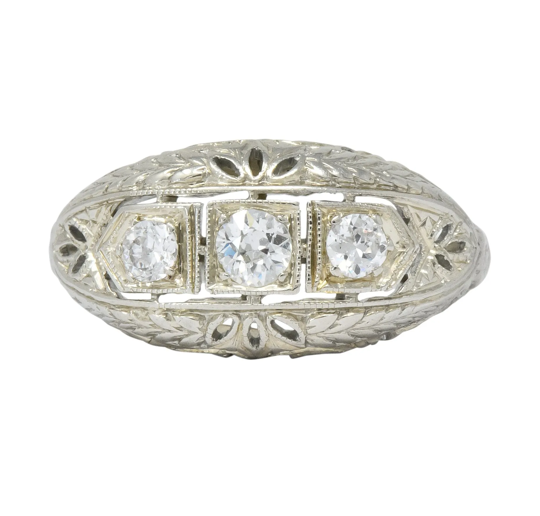 Edwardian 0.40 CTW Diamond 18 Karat White Gold Engagement Ring