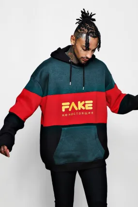 Fake Colour Block Extreme Oversized Fleece Hoodie