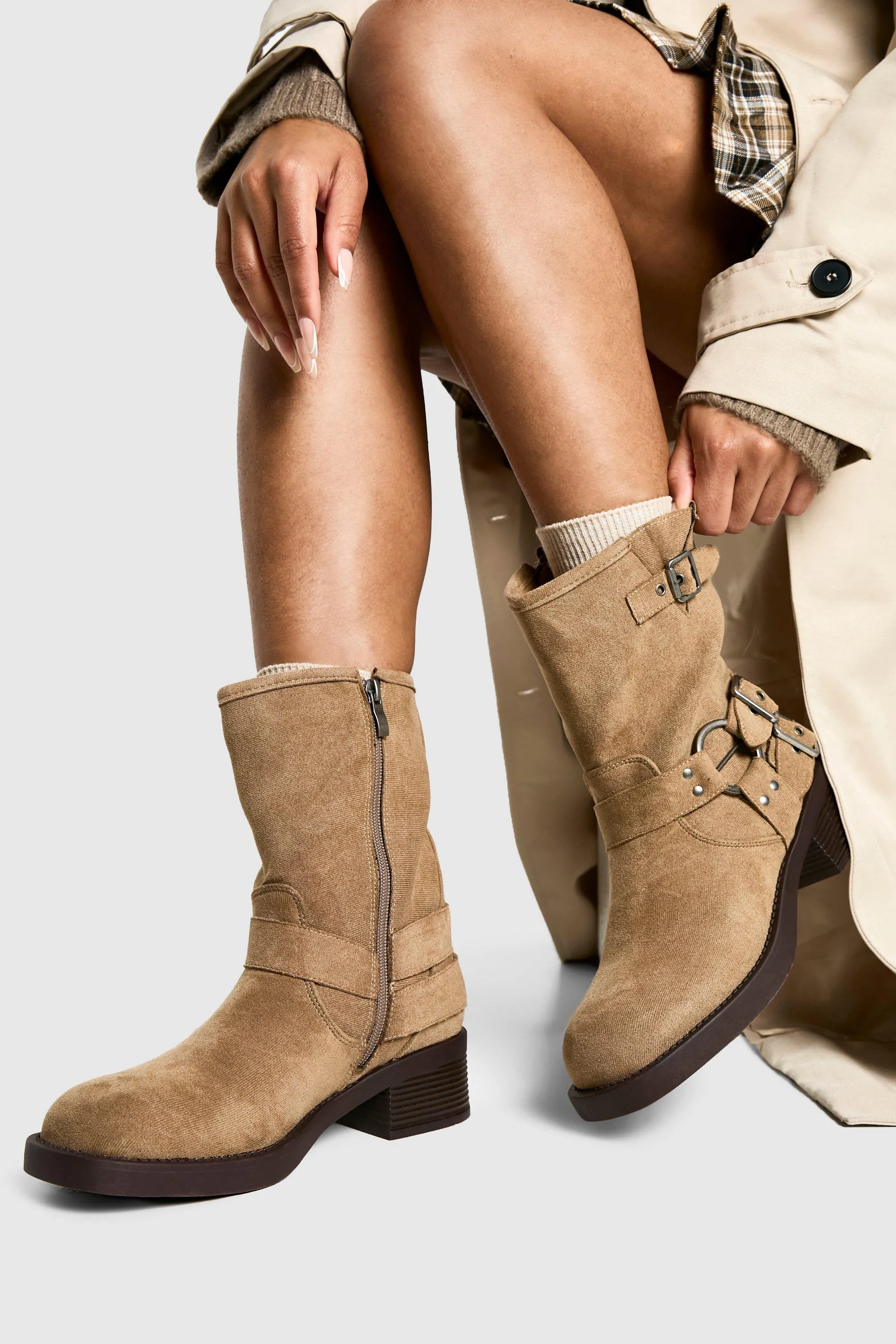 Faux Suede Buckle Detail Boot