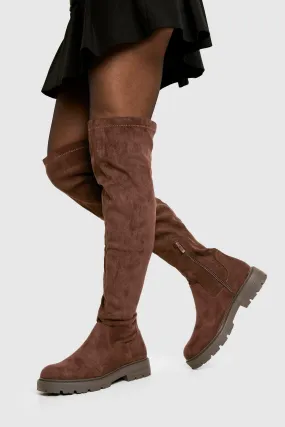 Faux Suede Chunky Knee High Boots