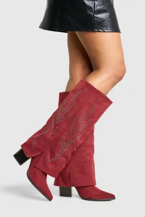 Faux Suede Embellished Foldover Boots