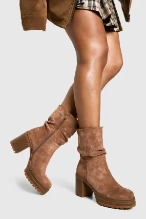 Faux Suede Ruched Ankle Boot