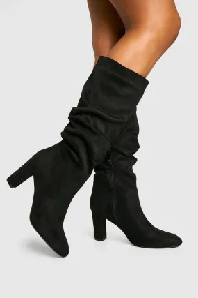 Faux Suede Ruched Knee High Boots