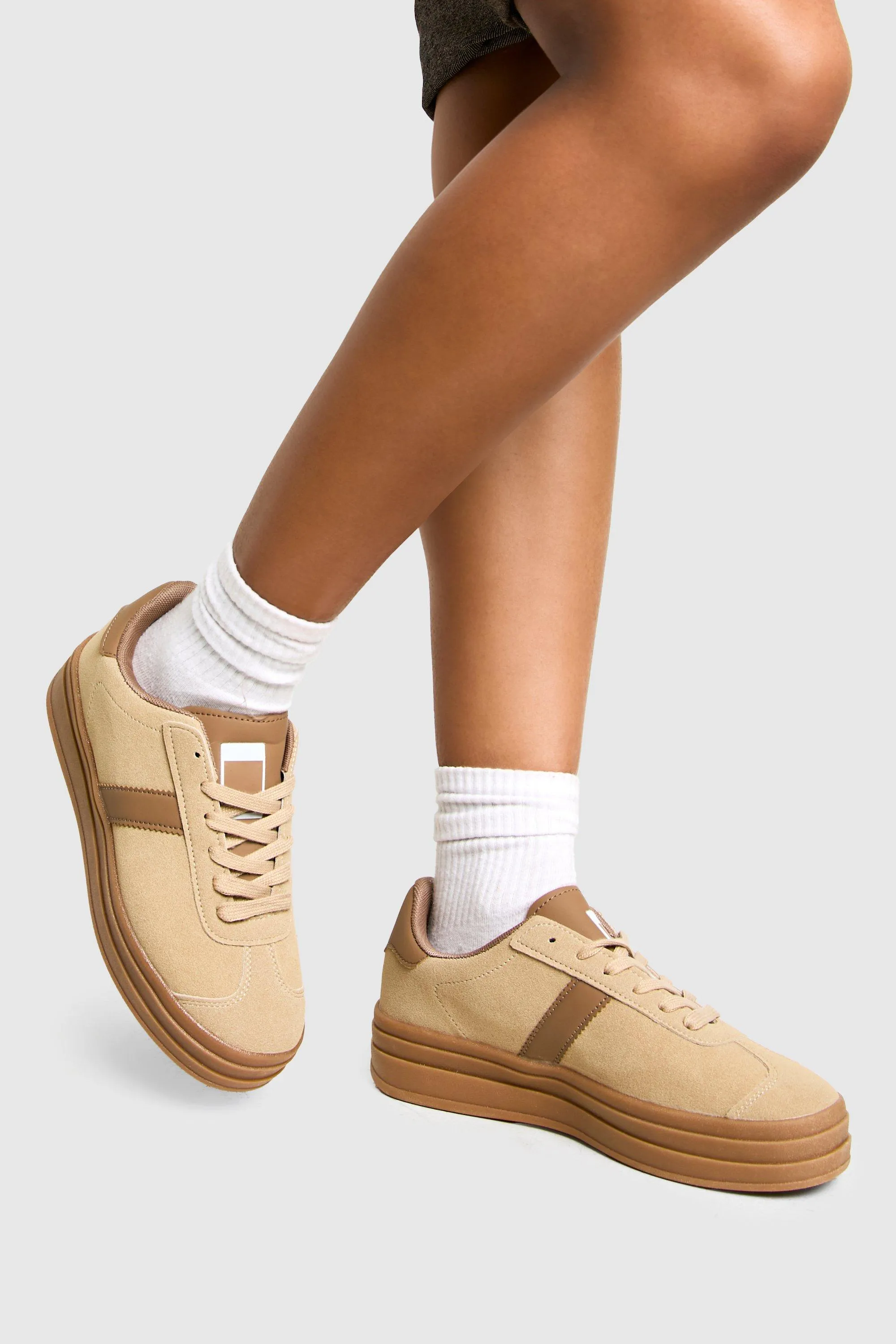 Faux Suede Stripe Gum Sole Trainers