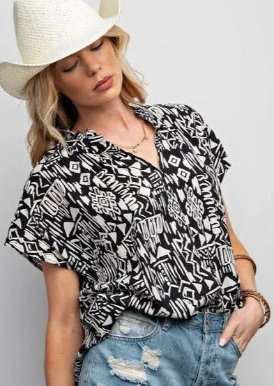 FINAL SALE - Printed Black Woven Top