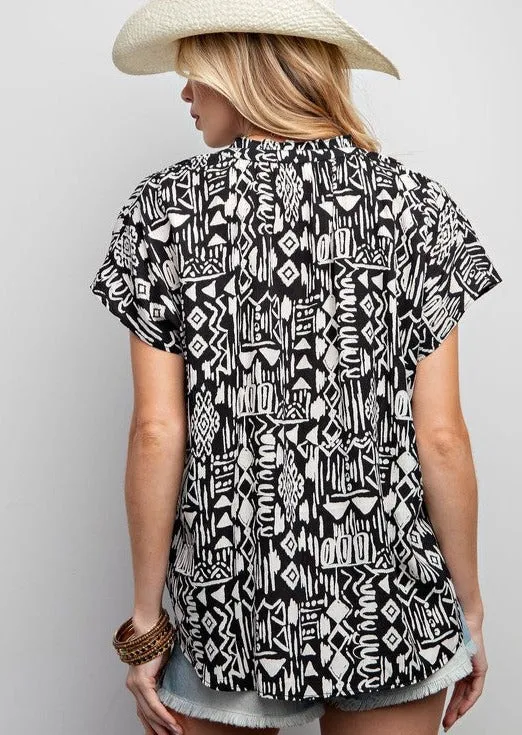 FINAL SALE - Printed Black Woven Top