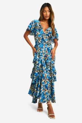 Floral Frill Detail Ruffle Maxi Dress