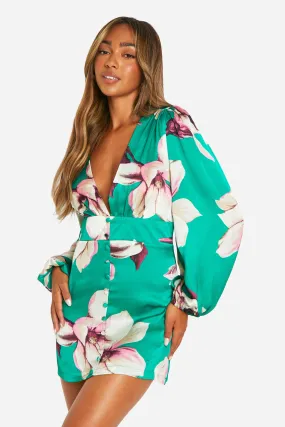 Floral Puff Sleeve Mini Shift Dress