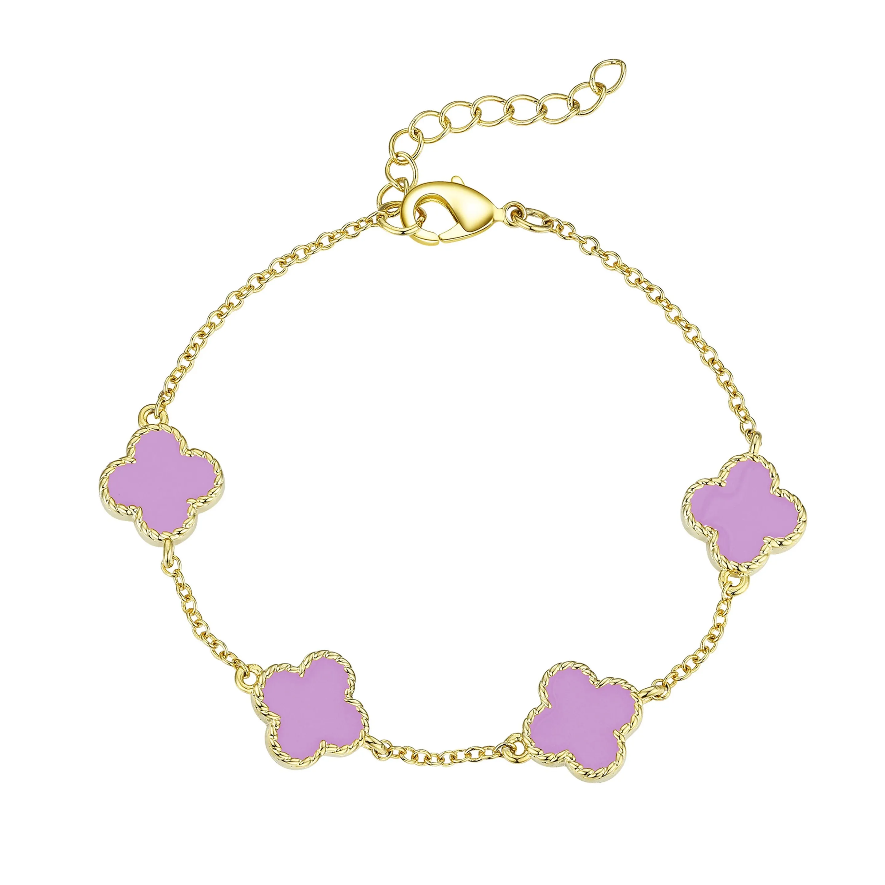 Four Leaf Clover Link Bracelet - Purple