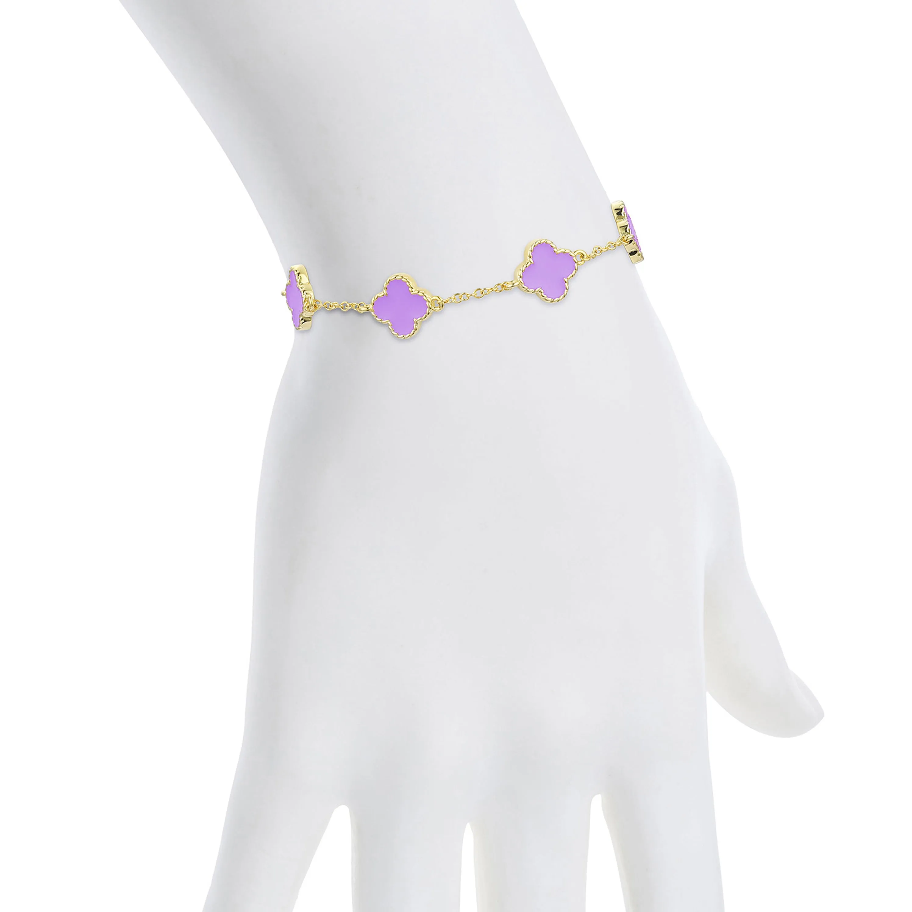 Four Leaf Clover Link Bracelet - Purple