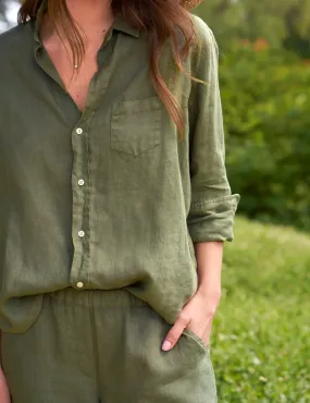 Frank & Eileen EILEEN Washed Linen Button Down in Olive 