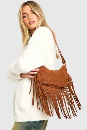 Fringed Faux Suede Shoulder Bag