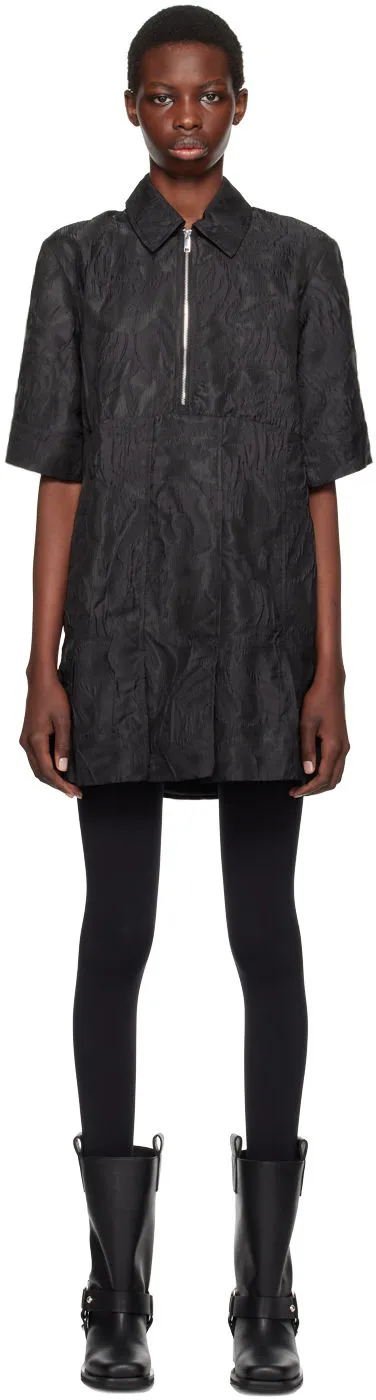 GANNI Black Cloqué Pleated Minidress